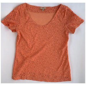 Floral All Lace Tee Sunset Orange Wide Round Neck